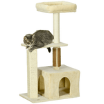 PawHut Albero per Gatti con Paletto, Casetta per Gatti, Tiragraffi e Posatoio, 60x40x108 cm, Beige