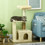 PawHut-Albero-per-Gatti-con-Paletto-Casetta-per-Gatti-Tiragraffi-e-Posatoio-60x40x108-cm-Beige