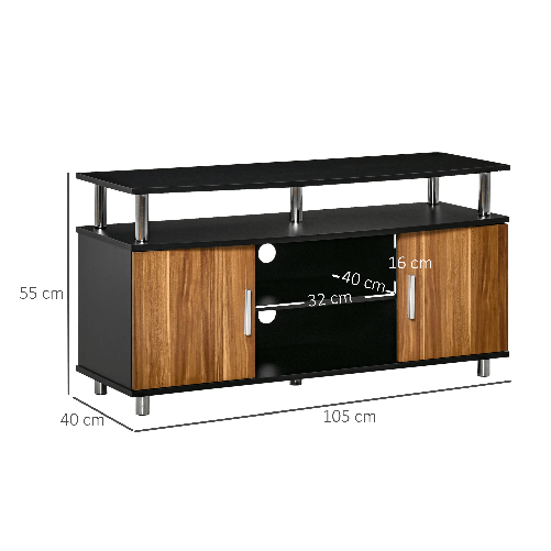 HOMCOM-Mobile-TV-Moderno-con-2-Ripiani-Fori-Passacavi-e-2-Armadietti-in-MDF-105x40x55cm---Nero-Marrone