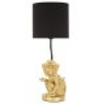 Lampada da tavolo con scimmia seduta dorata, paralume nero diam 20x51cm