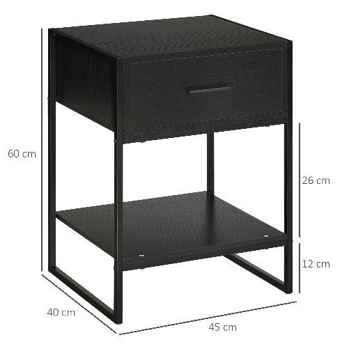 HOMCOM-Comodino-Moderno-con-Cassetto-e-Ripiano-Aperto-per-Camera-da-Letto-e-Soggiorno-in-Truciolato-e-Acciaio-45x40x60cm-Nero