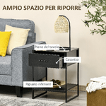 HOMCOM-Comodino-Moderno-con-Cassetto-e-Ripiano-Aperto-per-Camera-da-Letto-e-Soggiorno-in-Truciolato-e-Acciaio-45x40x60cm-Nero