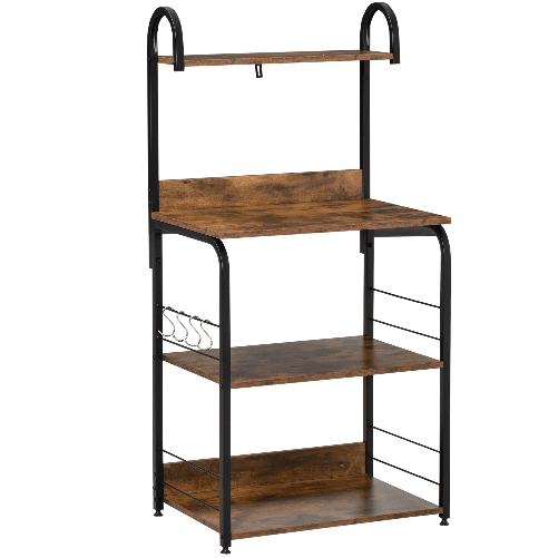 HOMCOM-Mobiletto-per-Microonde-a-4-Ripiani-e-4-Ganci-Mobile-Cucina-in-Acciaio-e-Legno-60x40x125cm-Marrone-Rustico