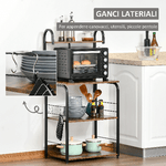 HOMCOM-Mobiletto-per-Microonde-a-4-Ripiani-e-4-Ganci-Mobile-Cucina-in-Acciaio-e-Legno-60x40x125cm-Marrone-Rustico