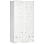 HOMCOM Armadio Guardaroba in Truciolato Bianco con Appendiabiti e 2 Cassetti Scorrevoli per Camere da Letto, 100x60x200 cm