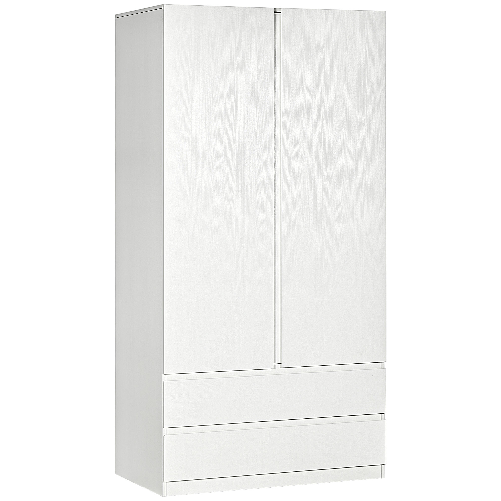 HOMCOM-Armadio-Guardaroba-in-Truciolato-Bianco-con-Appendiabiti-e-2-Cassetti-Scorrevoli-per-Camere-da-Letto-100x60x200-cm