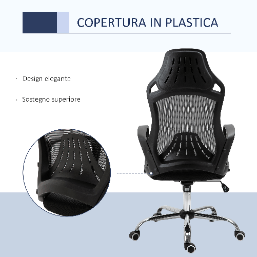 Vinsetto-Sedia-da-Ufficio-Ergonomica-sedie-da-gaming-in-Tessuto-a-Rete-Traspirante-con-Ampi-Braccioli-Nero