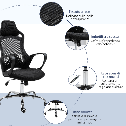 Vinsetto-Sedia-da-Ufficio-Ergonomica-sedie-da-gaming-in-Tessuto-a-Rete-Traspirante-con-Ampi-Braccioli-Nero