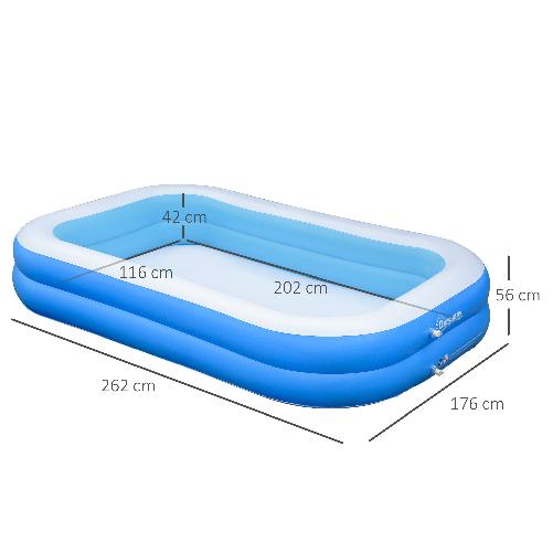 Outsunny-Piscina-Gonfiabile-Rettangolare-da-Esterni-per-1-2-Adulti-in-PVC-Resistente-2-Camere-d-Aria-e-Valvola-di-Scarico-262x176x56cm-Blu