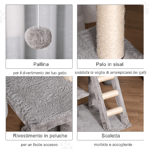 PawHut-Tiragraffi-Multilivello-per-Gatti-Cuccia-e-Corde-in-Sisal-Grigio-Chiaro