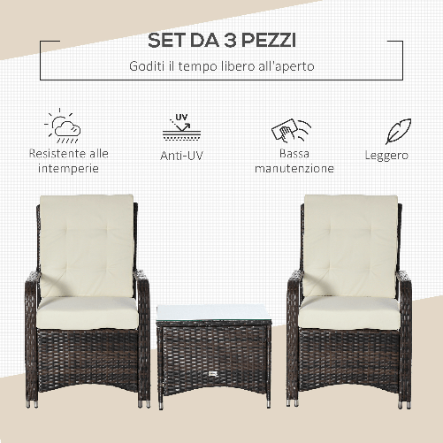 Outsunny-Set-Mobili-da-Giardino-in-Rattan-PE-con-Tavolino-e-2-Sedie-con-Cuscini-Sfoderabili-Marrone-e-Crema