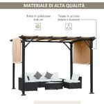 Outsunny-Pergola-Gazebo-da-Giardino-in-Acciaio-con-Tende-Regolabili-3x3m-Marrone-Chiaro