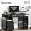 HOMCOM-Scrivania-per-Computer-Moderna-Porta-PC-Scrivania-da-Ufficio-in-Legno-con-Cassetti-Mensola-Estraibile-e-Porta-Tastiera-120x55x85cm-Nero