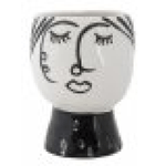 Vaso in porcellana bianco con disegno e base nero 14x18,2cm Pot Face