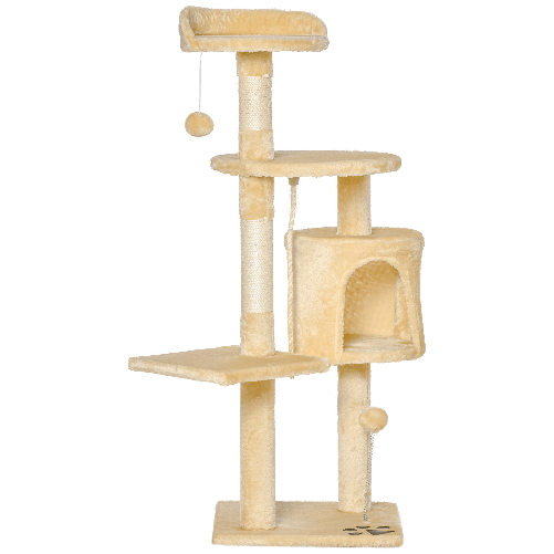 PawHut-Albero-per-Gatti-a-4-Livelli-con-Giocattoli-Beige-40x40x114cm