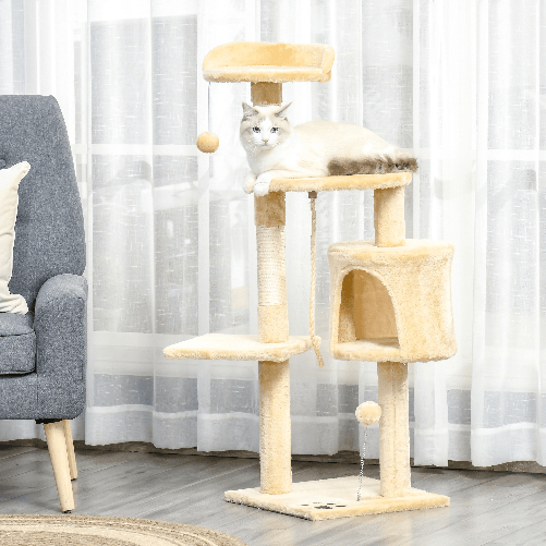 PawHut-Albero-per-Gatti-a-4-Livelli-con-Giocattoli-Beige-40x40x114cm