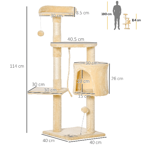 PawHut-Albero-per-Gatti-a-4-Livelli-con-Giocattoli-Beige-40x40x114cm