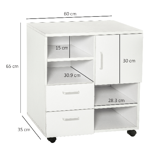 HOMCOM-Mobile-per-Stampante-in-Legno-2-Cassetti-e-1-Anta-Bianco-60x65x35cm