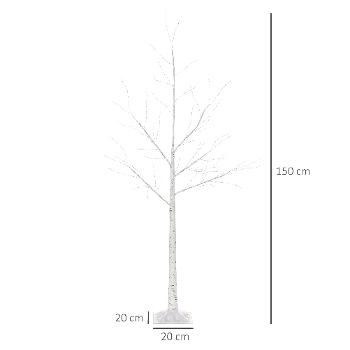 HOMCOM-Albero-di-Natale-Bianco-con-Luci-LED-Base-Quadrata-e-Cavo-di-Alimentazione-in-Acciaio-e-PP-20x20x150