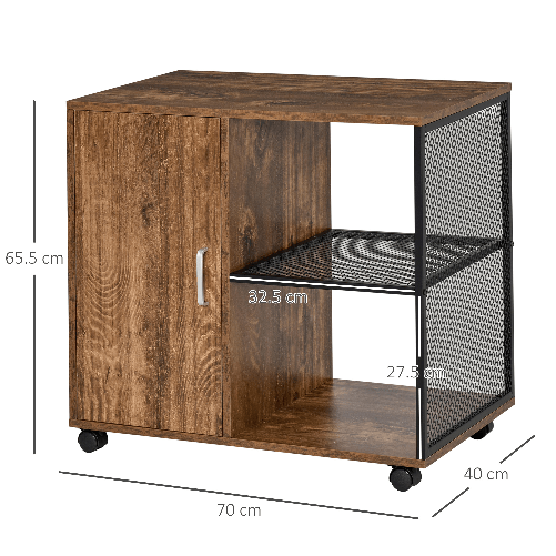 HOMCOM-Mobile-per-Stampante-e-Documento-Cassettiera-con-Rotelle-in-Stile-Nordico-Mobiletto-Multiuso-per-Ufficio-e-Casa-Marrone-Vintage