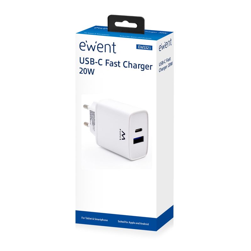 EWENT-CARICATORE-DA-RETE-ELETTRICA-USB-TYPE-C-E-QC3.0-20W--EW1321