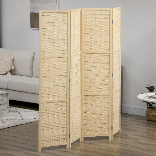 HOMCOM-Paravento-Separe-da-Interno-a-4-Ante-in-Legno-e-Bambu-Pieghevole-e-Salvaspazio-Altezza-170cm-Marrone