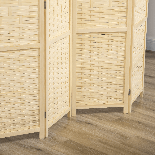 HOMCOM-Paravento-Separe-da-Interno-a-4-Ante-in-Legno-e-Bambu-Pieghevole-e-Salvaspazio-Altezza-170cm-Marrone