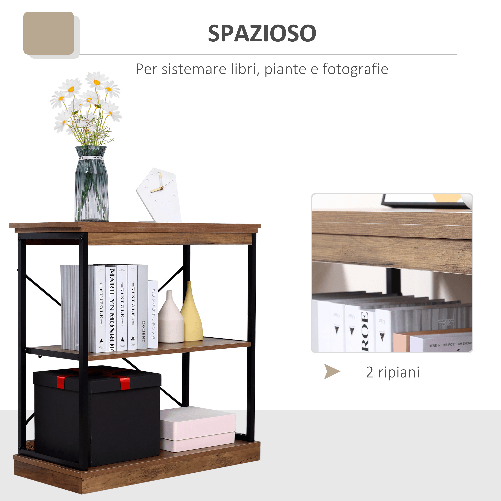 HOMCOM-Scaffale-Libreria-in-Stile-Industriale-Mobile-Multiuso-in-Legno-e-Metallo---Marrone-Nero