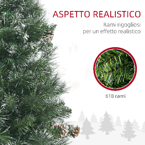 HOMCOM-Albero-di-Natale-Artificiale-da-180cm-con-Pigne-618-Rami-e-Base-in-Metallo-Verde