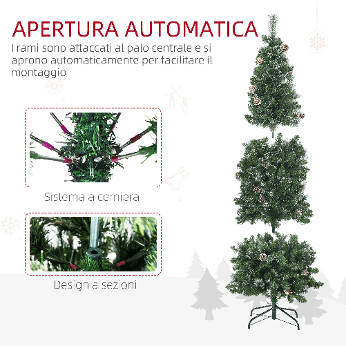 HOMCOM-Albero-di-Natale-Artificiale-da-180cm-con-Pigne-618-Rami-e-Base-in-Metallo-Verde