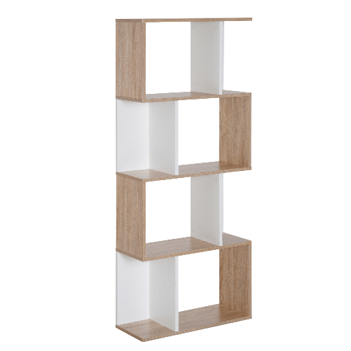 HOMCOM-Libreria-di-Design-Moderno-4-ripiani-Legno-Naturale-e-Bianco-60x24x148cm