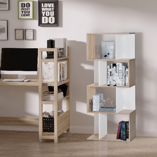 HOMCOM-Libreria-di-Design-Moderno-4-ripiani-Legno-Naturale-e-Bianco-60x24x148cm