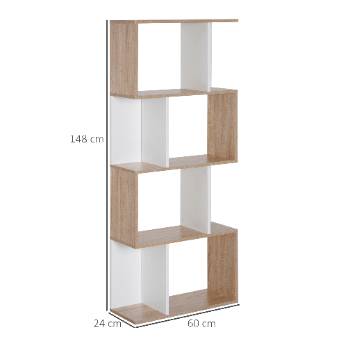 HOMCOM-Libreria-di-Design-Moderno-4-ripiani-Legno-Naturale-e-Bianco-60x24x148cm