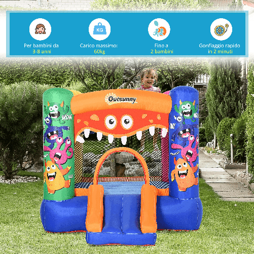 Outsunny-Casa-Gioco-Gonfiabile-Gigante-per-Bambini-con-Scivolo-e-Canestro