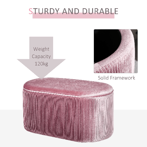 HOMCOM-Pouf-Contenitore-in-Velluto-Imbottito-per-Camera-da-Letto-e-Ingresso-Rosa