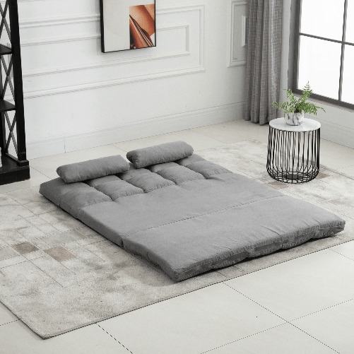 HOMCOM-Divano-da-Terra-Pieghevole-a-Lettino-Schienale-Reclinabile-su-7-Livelli-e-Cuscini-130x73x60cm-Grigio-Chiaro