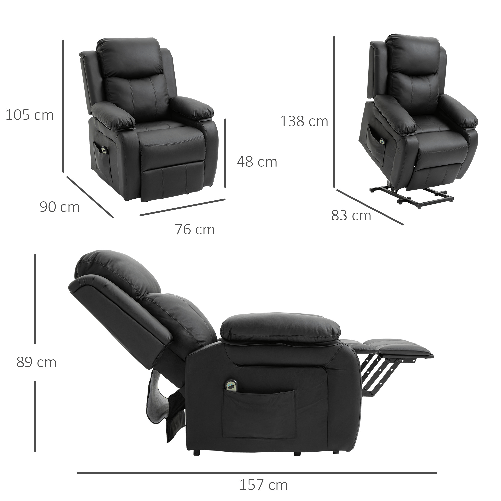 HOMCOM-Poltrona-Relax-Elettrica-e-Alzapersona-Reclinabile-fino-160°-con-Telecomando-in-Similpelle---Nero