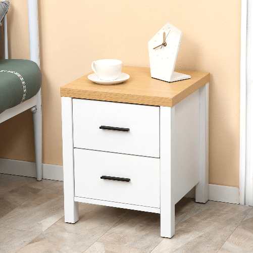 HOMCOM-Mobile-Multiuso-Comodino-Salvaspazio-con-2-Cassetti-in-MDF-40x39x48cm---Bianco