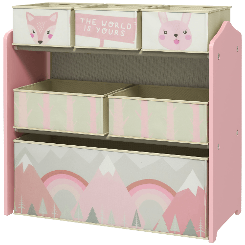 ZONEKIZ-Scaffale-Portagiochi-per-Bambini-con-6-Contenitori-Rimovibili-in-Tessuto-63x30x66cm-Rosa