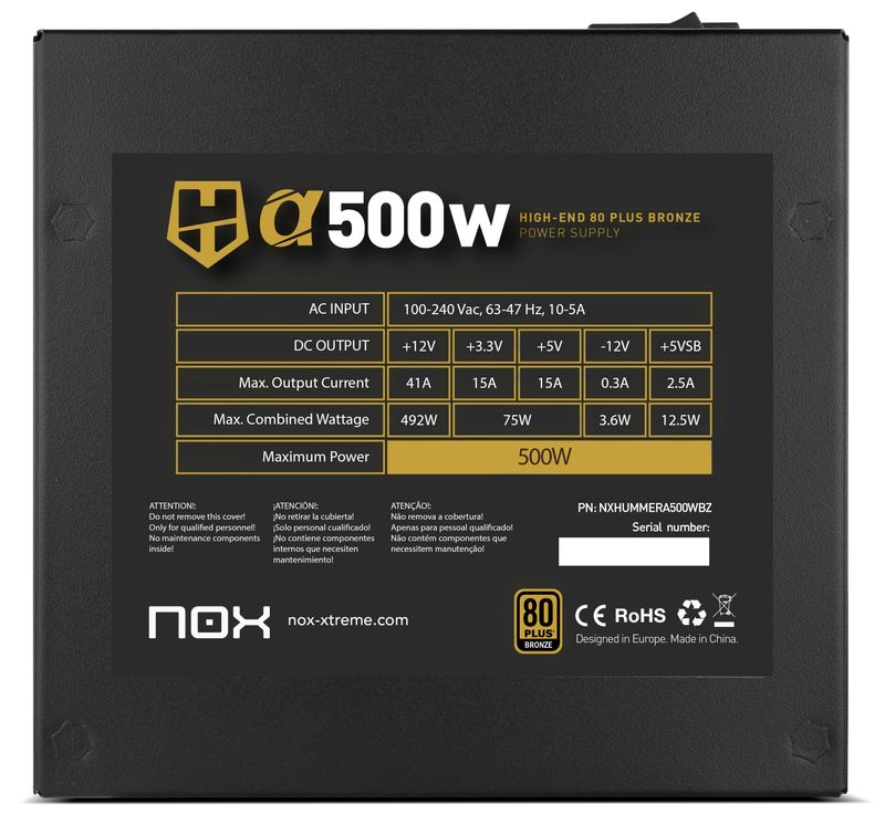 NOX-HUMMER-ALPHA-500W-Fonte-alimentare-in-bronzo-500W-ATX-231-12V---PFC-attivo---Certificazione-80-Plus---Ventile-UltraS