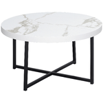 HOMCOM Tavolino da Caffè Rotondo con Piano Effetto Marmo in MDF e Gambe in Metallo, Φ80x45 cm, Bianco