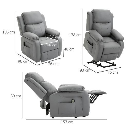 HOMCOM-Poltrona-Relax-Elettrica-e-Alzapersona-Reclinabile-fino-160°-con-Telecomando-in-Similpelle---Grigio