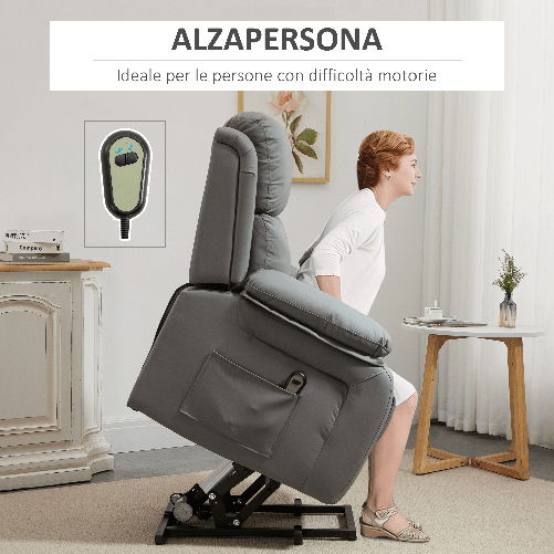 HOMCOM-Poltrona-Relax-Elettrica-e-Alzapersona-Reclinabile-fino-160°-con-Telecomando-in-Similpelle---Grigio