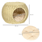 Pawhut-Casetta-per-Gatti-a-2-Livelli-in-Rattan-PE-con-Cuscino-Lavabile-Ø40x30-cm-Beige