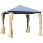 Outsunny Gazebo da Giardino 3x3m con Tetto in Policarbonato e Zanzariere, Caffè e Khaki