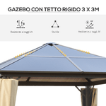 Outsunny-Gazebo-da-Giardino-3x3m-con-Tetto-in-Policarbonato-e-Zanzariere-Caffe-e-Khaki