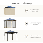 Outsunny-Gazebo-da-Giardino-3x3m-con-Tetto-in-Policarbonato-e-Zanzariere-Caffe-e-Khaki