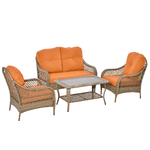 Outsunny Set Mobili da Giardino in Rattan PE con 2 Poltrone Divano e Tavolino e Cuscini, Colore Khaki e Arancione