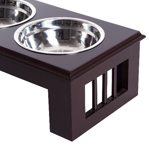 Pawhut-Ciotola-Rialzata-per-Cani-in-Acciaio-Inossidabile-Base-in-Legno-MDF-con-2-Piatti-44x24x15cm