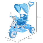 HOMCOM-Triciclo-Passeggino-Azzurro-a-Forma-di-Moto-per-Bambini-18-72-mesi-con-Tettuccio-Rimovibile